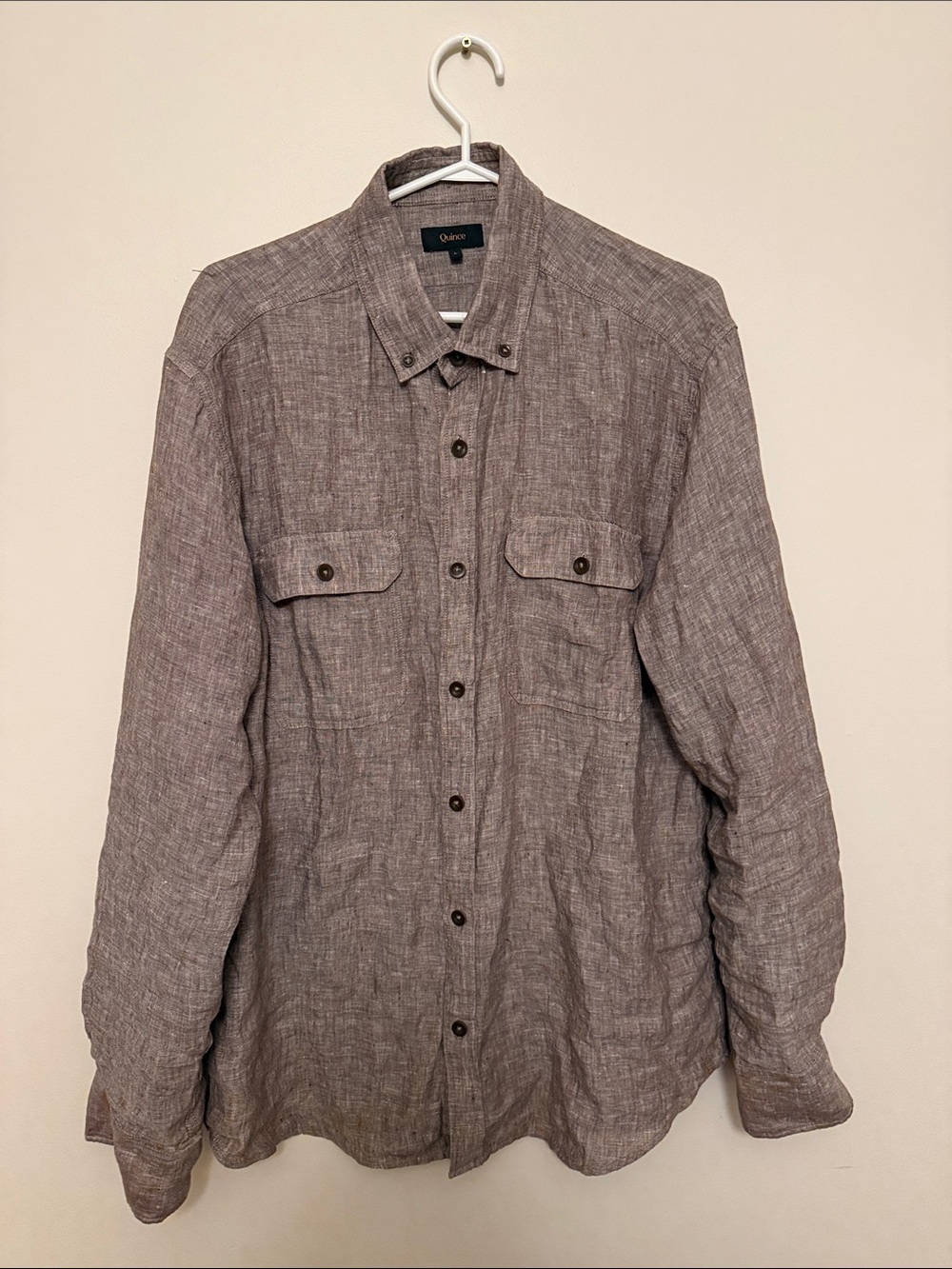 Quince Men's Button-Down Linen Shirt in Taupe